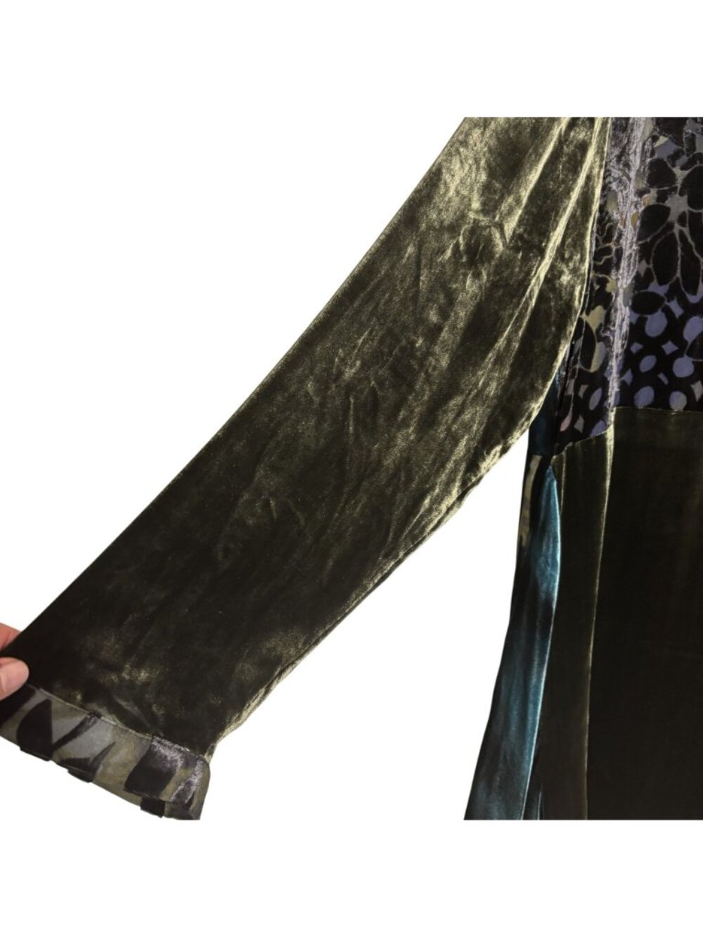 Elegant Anis.A Velvet & Silk Blend Asymmetrical Drape Jacket XL Black/Green - Picture 4 of 12